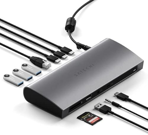 SATECHI Thunderbolt 4 Docking Station 12-in-1 Thunderbolt 4 USB-C Hub – 4 Downstream Ports, 96W PD, 3 USB-A 3.2 Ports, USB-A 2.0 Port, SD Card Reader, GbE, Audio Jack – for M2 & M1 MacBook