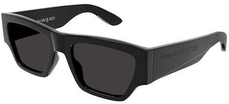 ALEXANDER MCQUEEN Mens AM0393S-001 55 Recycled ACE Sunglasses, Black-Black-Grey