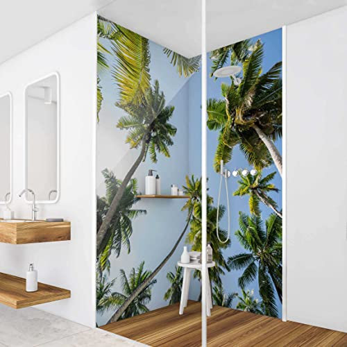 Bilderwelten Eck-Duschrückwand Folie 2x 200x90 cm Palmen Himmel Bad-Rückwand Motiv fugenlose Wandverkleidung Dusche