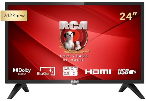 RCA iRB24H3 Fernseher 24 Zoll (TV 61 cm) HD fähig, Dolby Audio, LED, Triple Tuner DVB-C / T2 / S2, CI+, VGA PC Connection, HDMI, USB, digitaler Audioausgang, incl. Hotelmodus, 720p