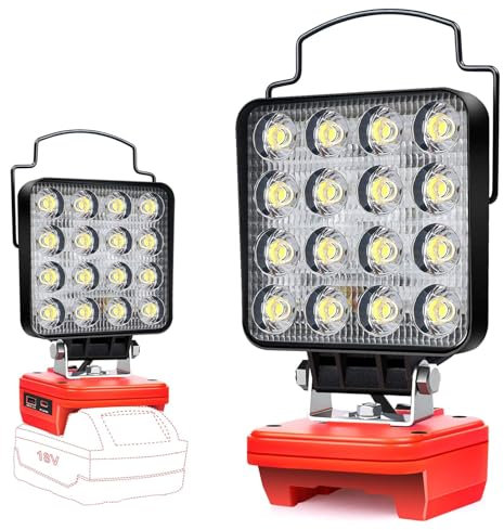 Lampada Milwaukee M18 18V 48W LED Senza Fili - Luce Luminosa Portatile per Cantieri Con Batteria Tipo C e Ricarica USB (Senza Batteria)