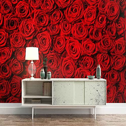 3D Wall Mural Poster Großer Aufkleber Tapete Mode Rote Rose Wand Abziehen Und Aufkleben, Abnehmbare Wanddekoration, Druckbild, Bilddesign Für Schlafzimmer, Wohnzimmer, B 140 (Breite) x 70 (Höhe) cm