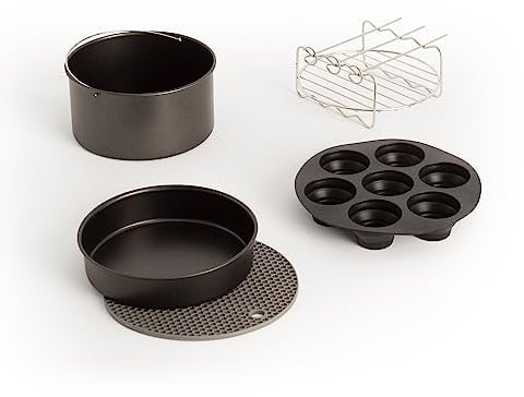 CREATE/FRYER AIR PRO TOOLS/Pack de accesorios para Freidora de Aire de 3.5L / Molde para magdalenas, base para pizzas, rejilla para asados, recipiente horneado y salvamanteles silicona.