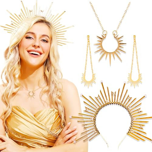 LaVenty Gold Sonne Halo Crown Krone Schwarz Gothic Halo Krone Halo Haarreif Sonne Sonne Haarreif Kostüm Damen Sonne Halo Haarreif Gothic Accessoires