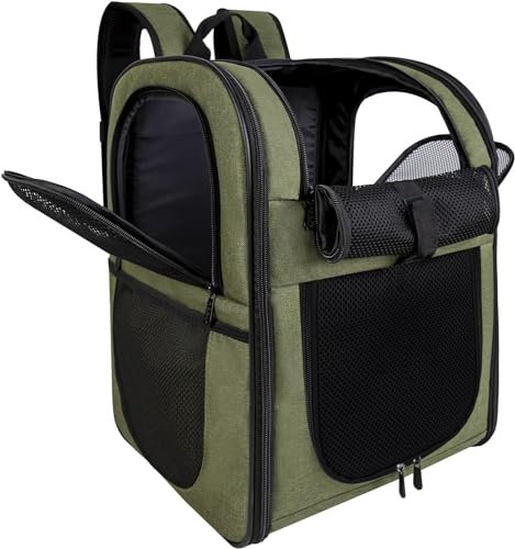 apollo walker HundeRucksack und KatzenRucksack für Große/Kleine Haustiere(2-15KG) - Gepolsterter Rückenstütze Hundetasche Atmungsaktiver Netz-Tierrucksack für Wandern, Reisen, Outdoor Armee Grün