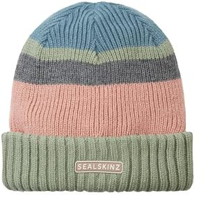 SEALSKINZ | Cromer | Unisex Waterproof Cold Weather Roll Cuff Beanie Hat Striped Design | for Everyday & Outdoor Activities | Breathable Insulation | Three-Layer Insulation Technology Green