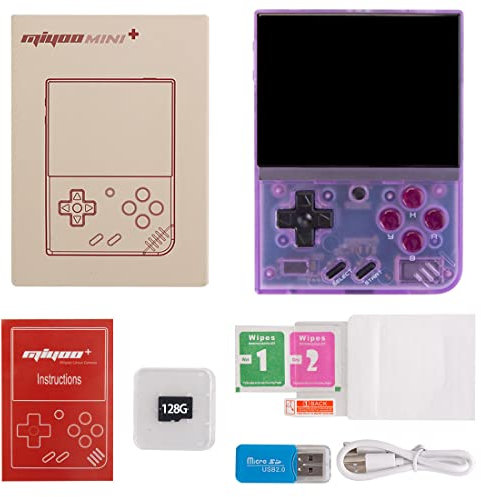 Purfresh Miyoo Mini Plus Handheld Game Console Built-in 11000 Games, Cortex-A7 CPU, OnionOS, MinUI OS, Support Wi-Fi Battle, 3.5 Inch Retro Video Gaming Console for Kids Adults -128G Purple