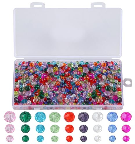 1000 Stk 8 mm/6 mm/4 mm Bunte Crackle Glasperlen, Bunte Bastelperlen mit Löchern, Runde Mixed Split Crackle Glass Lose Perlen zum Basteln von Halsketten, Armbändern, Schmuck