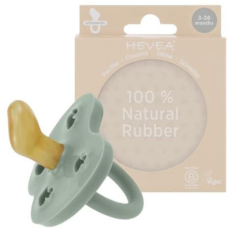 HEVEA Naturkautschuk Schnuller Kiefergerechte Form, 3-36 Monate - Hygienisches Einteiliges Design für Neugeborene bis Kleinkinder, BPA-frei, Weich & Langlebig - Einzelpackung (Staubige Minze)