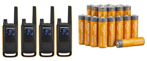 Motorola Talkabout T82 Extreme Quad PMR Funkgerät & Amazon Basics AA-Alkalisch-Batterien, leistungsstark, 1,5 V, 20er-Pack (Aussehen kann variieren)