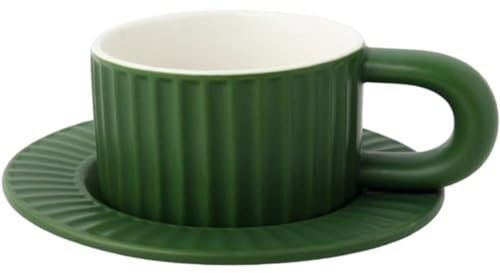 MAGICVOGEL Moderne Kaffeetasse mit Unterteller 200ml Espressotasse Cappuccinotasse mit Untertasse Geschenk Porzellantasse Kaffeeservice für Kaffee,Cappuccino,Latte,Espresso,Mokka (Dunkelgrün)