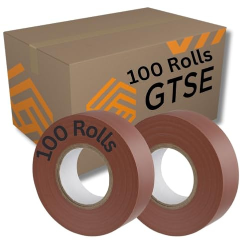GTSE Brown Electrical Tape, 19mm x 20m, Bulk Box of 100 Rolls, Strong Self-Adhesive PVC Insulation Tape for Insulating, Repairing and Protecting Electrical Wires