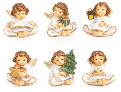 Logbuch-Verlag 6 Mini Weihnachtsengel kleine Engel Figuren Deko weiß Gold Schutzengel Geschenk Kollegen Kunden Mitarbeiter 4 cm