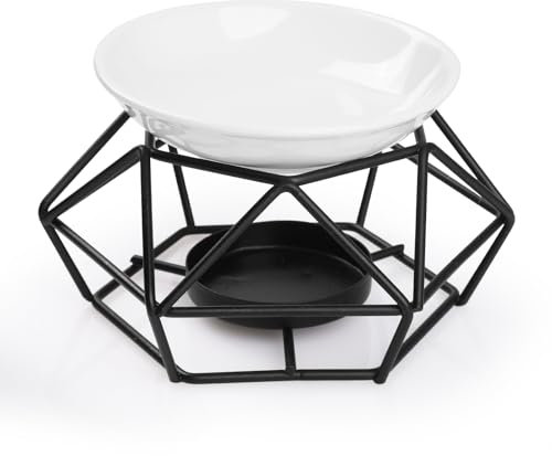 Bighan Duftöllampe Teelicht, Duftlampe aus Metall, Aromalampe Teelichthalter mit Keramik Schale, Duftlampe für Ätherische Öle B - Schwarz