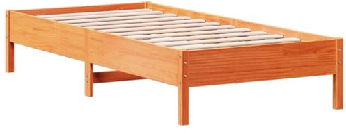 vidaXL Massivholzbett, Holzbett Bett für Schlafzimmer, Bettgestell Bettrahmen mit Lattenrost, Einzelbett Schlafzimmerbett, Wachsbraun 90x200cm Kiefer