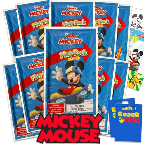 Disney Mickey Mouse Mini-Partygeschenk-Set, Set mit 8 Mickey und Friends Spielpackungen, Mini-Malbüchern, Aufklebern und Geschenktüten (Mickey Geburtstagsparty-Zubehör, Dekorationen)