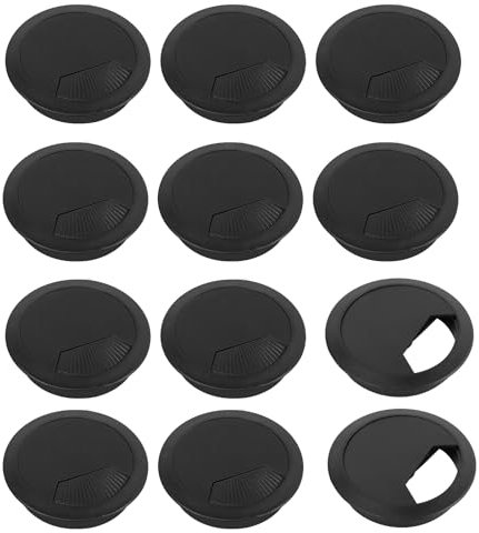 12 Stück Schreibtisch Kabeldurchführung,Kabeldurchlass Schwarz, Kabeldurchführung 60 mm, Kunststoff Schwarz Kabeldurchlass Tisch für Tisch Office Schreibtische