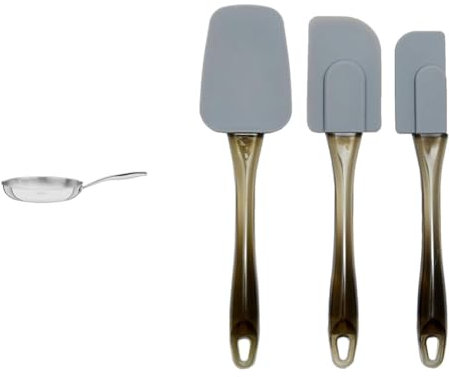 Tramontina Grano Frying Pan Stainless Steel for Induction, Electric & Amazon Basics 3 Piece Rectangular Spatula, Silicone, Small, Grey