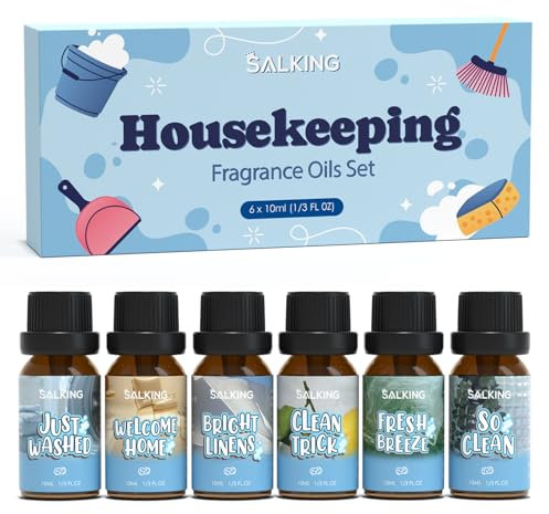SALKING Set di oli essenziali puliti, set regalo, oli profumati per diffusore, 6 x 10 ml, appena lavati, benvenuto a casa, lenzuola luminose, consigli puliti, brezza fresca, pulito