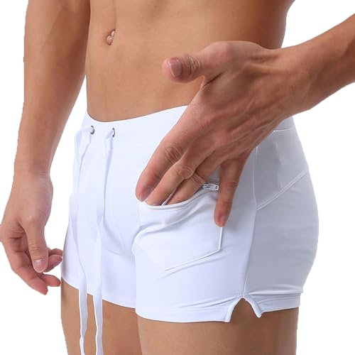 L-Peach Maillot de bain pour homme Boxer Natation Plage Mer Piscine Sport Slip Short, Blanc A1, XXXXL-L