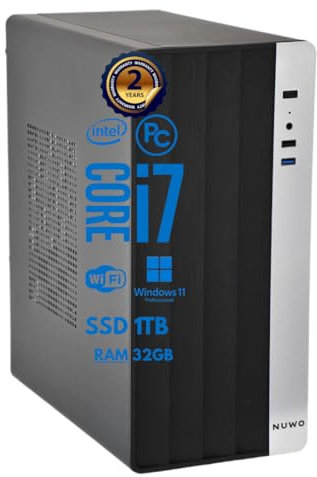 Pc Fisso i7 intel core i7-8700 Cpu fino a 4.60ghz, 32gb Ram Ddr4, Ssd M.2 da 1TB, Wifi Incluso, Windows 11 Pro, Office 2019, Computer PC Desktop completo per ufficio,casa pronto all'uso