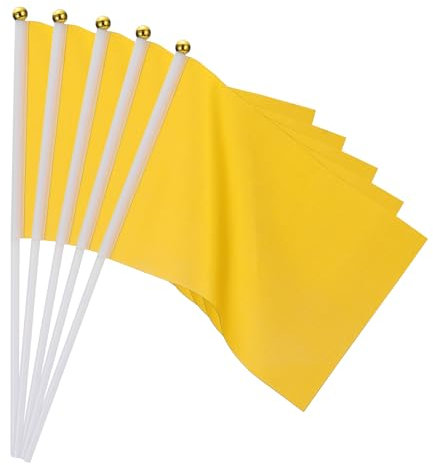 PATIKIL 25 Stk. Gelbe Flagge Spiel Solide Gelbe Flaggen Kleine Mini Flaggen auf Stab, Partydekorationen für Spiel, Geburtstag, Karneval