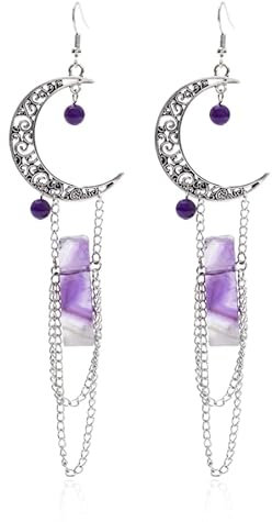 Boucles d'oreilles en forme de croissant de lune sorcière pour femme, Métal Zinc Fer, Amazonite