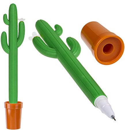 Mister Curiosities Stylo cactus avec porte-stylo pot de fleurs - Plante artificielle pour décoration de bureau - Accessoire pour Trousse d'école et de bureau