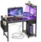 Grandder Gaming Tisch, 100 cm Gaming Schreibtisch mit Steckdose & LED-Beleuchtung, Computertisch mit reversiblen Regalen und Schublade, PC-Schreibtisch für Homeoffice mit Staufach, Carbonoptik Schwarz