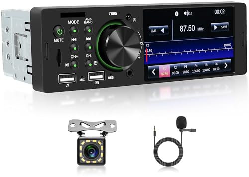 Rimoody Radio de Coche 1 DIN Manos Libres Bluetooth, 4,1 Pulgadas IPS HD Pantalla 1 DIN Radio Coche con Bluetooth FM/FLAC/Carga USB/AUX/TF/U-Disk Control del Volante Cámara Trasera