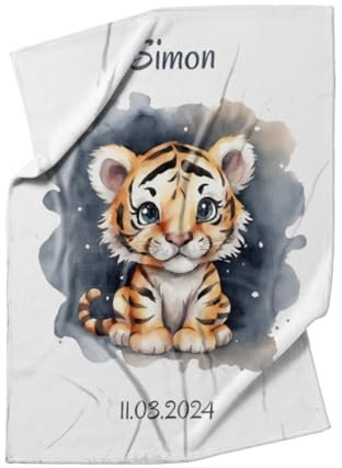 fotobar Babydecke Kleiner Tiger personalisierbar mit Namen und Text Multi 75 x 100 cm