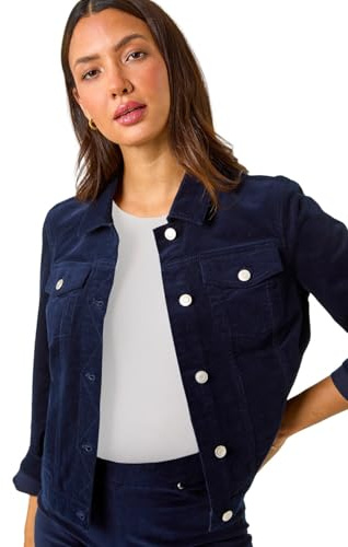 Roman Originals Corduroy Pocket Detail Stretch Jacket for Women UK - Ladies Everyday Autumn Winter Comfy Soft Evening Vacation Work Party Night Out