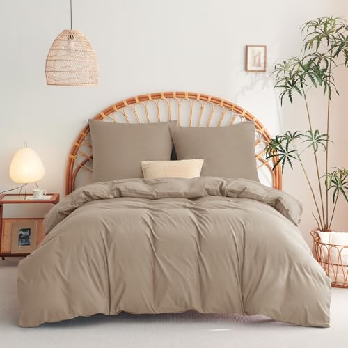 WAVVE Bettwäsche Khaki 155x220 3teilig - 1 Bettbezug 155x220 cm + 2 Kissenbezüge 80x80 cm, ÖKO-TEX Mikrofaser Bettwäsche-Sets mit Reißverschluss, Weich & Bügelfrei