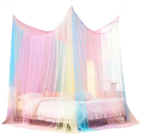 ACTOYS Zanzariera Letto, Zanzariera Quadrata Grandi Dimensioni, Universale Zanzariera per Letto Singolo Matrimoniale,Zanzariera Baldacchino per Terrazzo Gazebo Tenda da Sole Campeggio (Colore-4 porta)