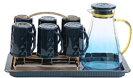 JUNCHENG1008 Carafe Ustensiles d'eau en céramique Verre Bleu dégradé Bouilloire Froide Ensemble de Tasses à thé Tasses domestiques avec Combinaison de Support de Stockage Carafe Eau