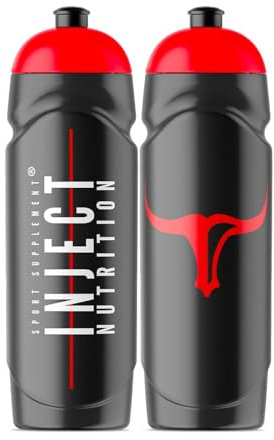 Inject Nutrition Borraccia Sportiva 750ml, Design Nero e Rosso, Logo Bull