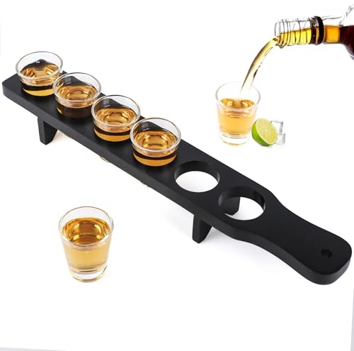 NIUBEST Shot-Gläser Halter-Set enthält 6 Tequila Gläser und ein Serviertablett fürim Bulk, Klarer Shot Set für Party, Bar, Club, Cocktail (Schwarz)