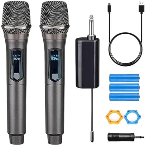 Wireless Microphone,Rechargeable Wireless Dual UHF Microphone,Dual Handheld Dynamic Wireless Mic for Karaoke Singing, Wedding, DJ, Party, Speech, Church, Class Use