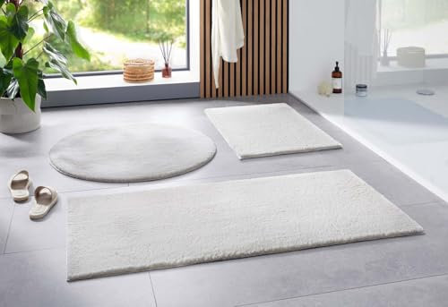 Taracarpet Badematte Uni Boho rutschfest, waschbar, Badezimmer-Teppich, Bad-Vorleger, WC Deko, Duschvorleger für Dusche und Badewannen weich und als Set kombinierbar Creme 080x150 cm