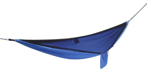 Hamac de camping avec moustiquaire et protection contre la pluie 210T en polyester bleu pour camping, randonnée et jardinage