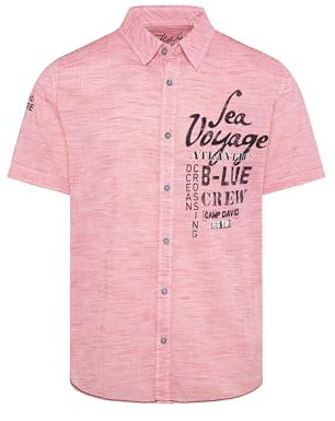 Camp David Herren Streifenhemd Kurzarm mit Label Prints Flag Red, XXL