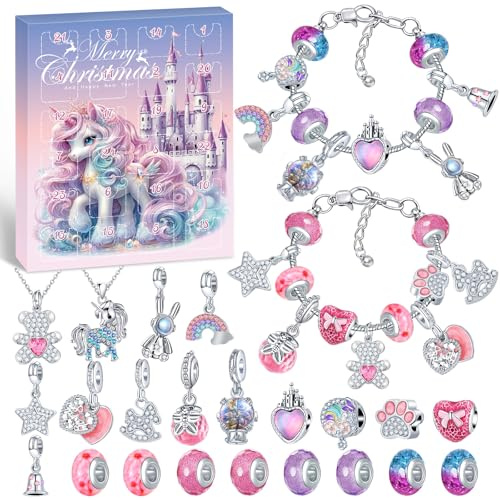 PITMT Adventskalender 2025 Kinder Mädchen, Weihnachtskalender Schmuck Basteln Kinder Armbänder Halsketten, 24 Füllung Adventskalender Schmuck Weihnachten Geschenke Mädchen 5 6 7 8 9 10 11 12 13 Jahre