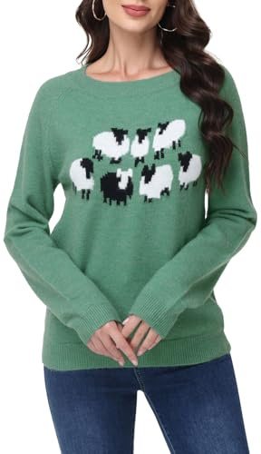 TrendiMax Damen Fair Isle Pullover Herbst Winter Langarm Strickpullover Rundhals Warm Pullover Vintage Knit Sweater Jumper (L, Grün-Fair-Isle)