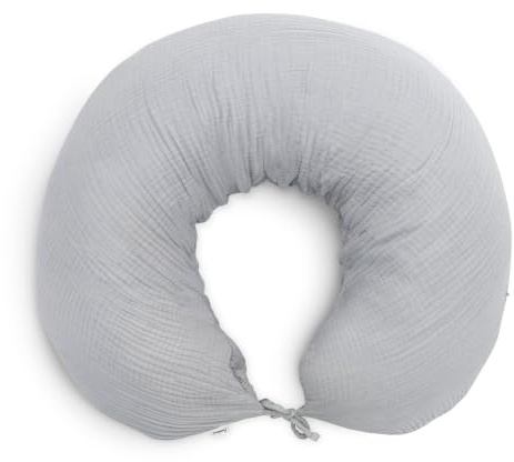 Ehrenkind® Stillkissen Faserbällchen 190 cm, Bio-Musselin, Schwangerschaft & Stillzeit, Hellgrau
