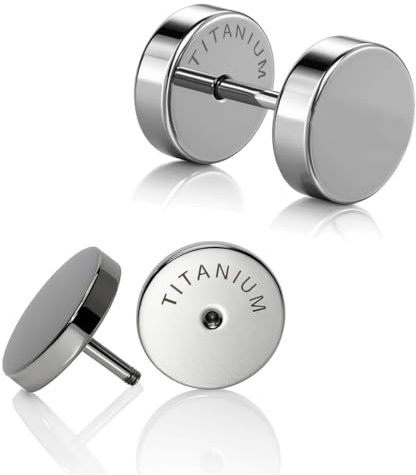 Soul-Cats Ohrstecker (2 Stück) mit Schraubverschluss aus Titan in silber, Ohrringe mit flachem Verschluss für Damen und Herren in verschiedenen Größen 6 –14 mm