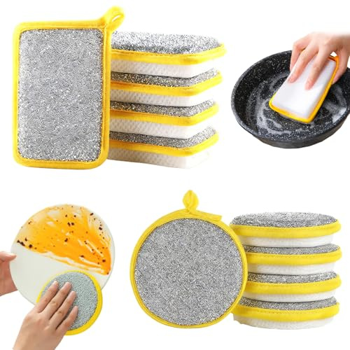 Cosiesnest 10 Pack Reusable Washing Up Sponge Non-Scratch Dual-Sided Metal Scourer Long-Lasting Kitchen & Bathroom Multi-Surface Cleaning Pads for Dishes