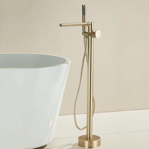 KUNYOS Badewannenarmatur Mit 2 Strahlarten Wasserauslässe Wasserfall Armatur Badezimmer Freistehende Badewanne 360° Drehung,Gold