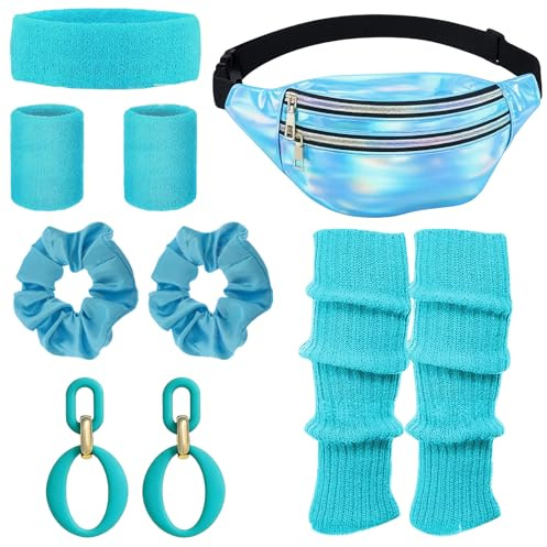 AWAVM 80s Outfit Women's Retro Costume Clothing Accessories 80s 90s Clothing Costume Accessories Headband,Bracelets,Leg Warmers,Earrings,Belt Bag and Glasses for Carnival Neon Party