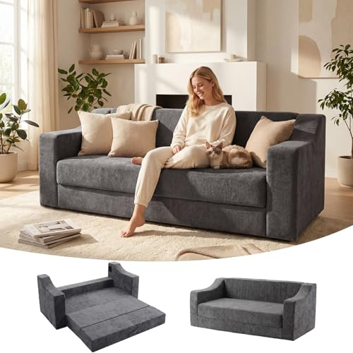 Ventouse Schlafsofa Boneless Sofa mit Schlaffunktion: 3-sitzer Schlafsessel mit Bettfunktion 200 cm Breit Schlafcouch für Wohnzimmer Schlafzimmer Keine Montage Erforderlich