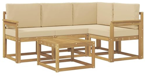 vidaXL Outdoor-Sofagarnitur mit Kissen 5 pcs Weiß und Beige, Gartenmöbel, modernes Loungesofa, Eckset für die Terrasse, Robustes Sitzmöbel für drinnen und draußen